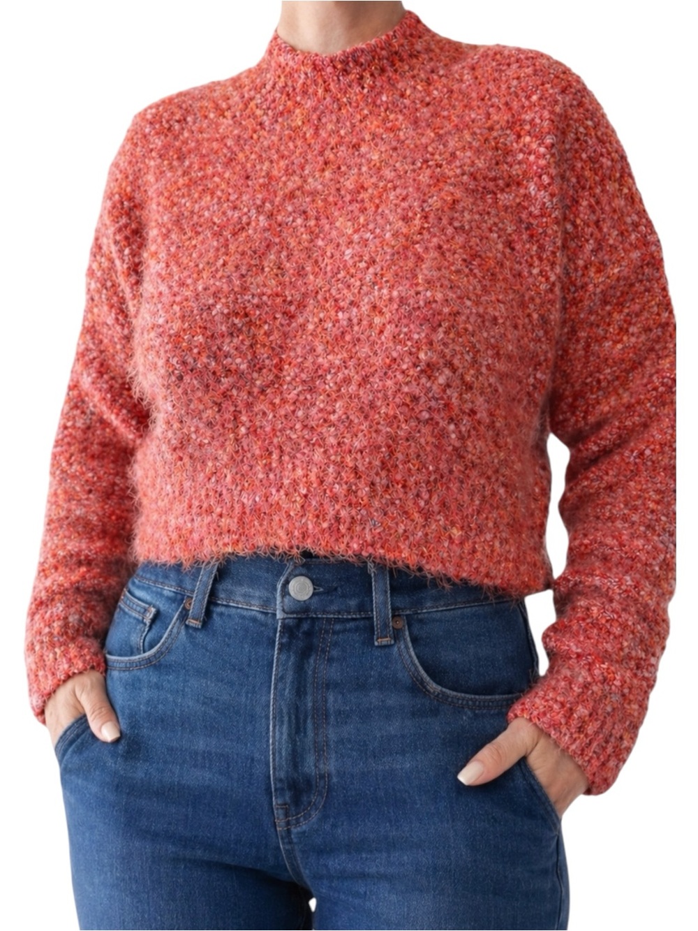 Free People Stardust Crop Sweater Red Pink Textured Pullover S NWOT - Picture 16 of 16